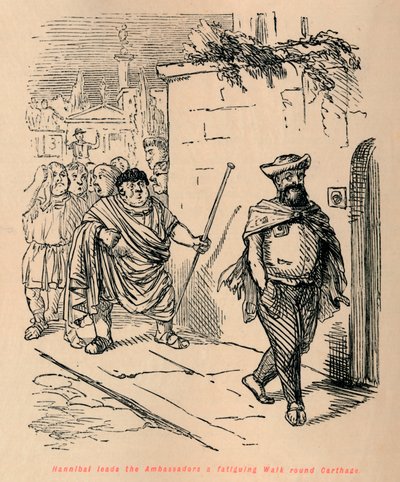 Hannibal leads the Ambassadors a fatiguing Walk round Carthage by John Leech
