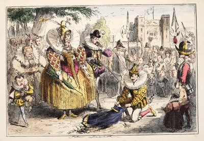 Queen Elizabeth and Sir Walter Raleigh, from The Comic History of England by John Leech