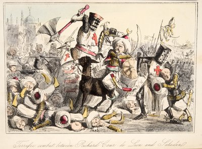 Terrific Combat between Richard Coeur de Lion and Saladin, from The Comic History of England by John Leech