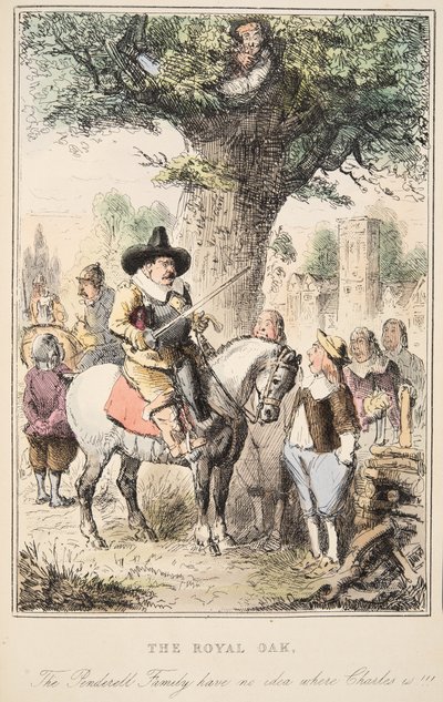 The Royal Oak. The Penderell family have no idea where Charles is!!!, from The Comic History of England by John Leech