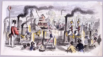 View of Hyde Park that satirises the advent of the steam locomotive, London by John Leech