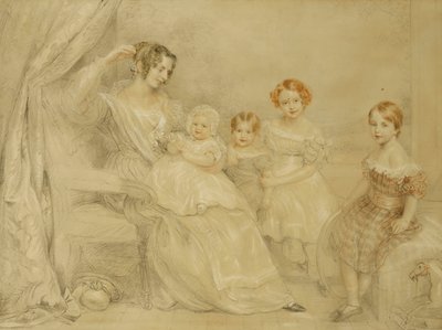 Portrait of Mrs. W.S. Fry and her Four Children: Emma, Willy, Julie and Georgina, Seated in an Interior, 1840 by John Linnell