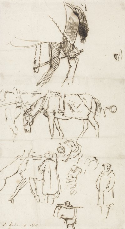 Studies of Horses, Men and Carriages, 1811 by John Linnell