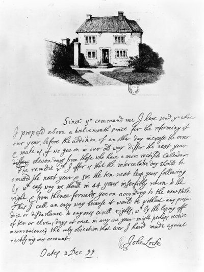 Facsimile of a Letter Illustrating the House in Which Locke Was Born in Wrington, Somerset by John Locke