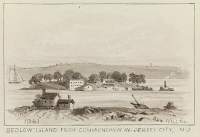 Bedlow Island from Communipaw Av., Jersey City, N.J., 1861 by John M. August Will