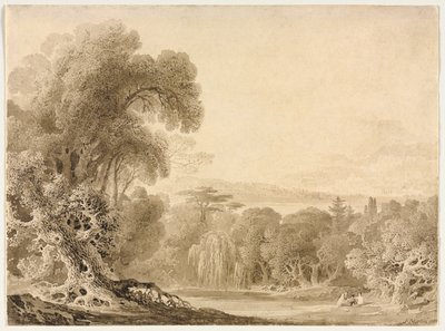 Figures Seated by a Lake in a Wooded Landscape by John Martin