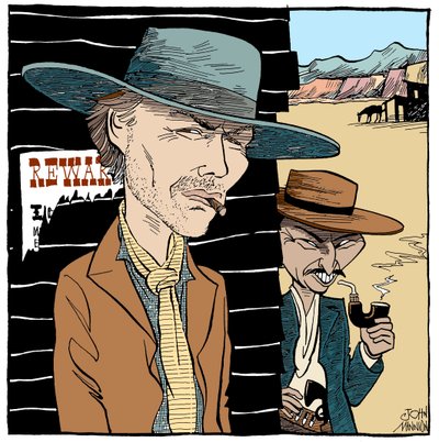 Clint Eastwood and Lee Van Cleef - caricature by John Minnion