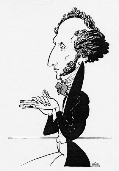 Felix Mendelssohn, caricature by John Minnion