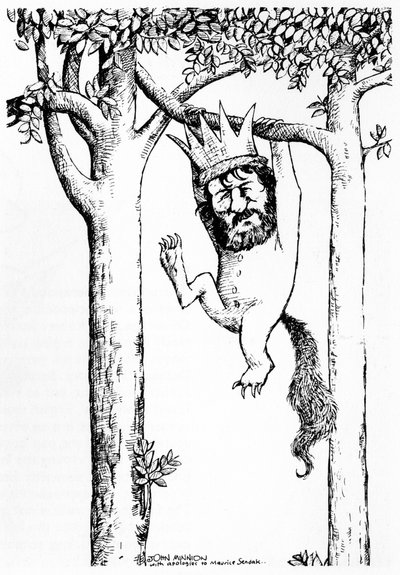 Oliver Knussen, caricature by John Minnion