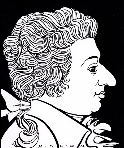 Wolfgang Amadeus Mozart, caricature by John Minnion