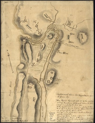 Disposition of British Troops, with Fortifications North of Fort Knipehausen to Fort Independence by John Montresor