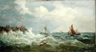 Boats Making for the Harbour Mouth by John Moore