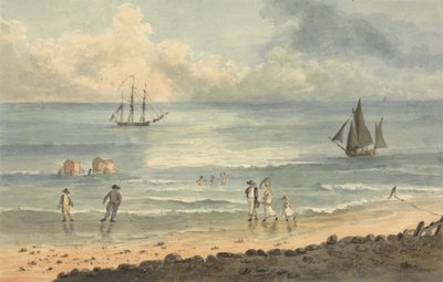On the Sands at Brighton: Figures Walking on the Shore by John Nixon