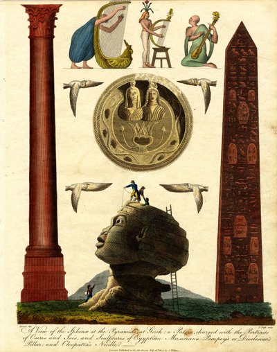 A View of the Sphinx at the Pyramids at Gizeh: a Patera with the Portraits of Osiris and Isis; and Sculptures of Egyptian Musicians; Pompey