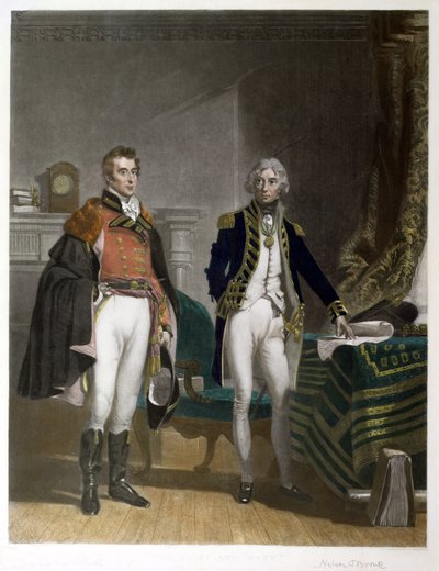 A meeting between Major-General Sir Arthur Wellesley and Vice-Admiral Horatio Nelson, September 1805, engraved by Samuel William Reynolds by John Prescott (after) Knight