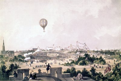 A hot-air balloon over Fancy Fair, Princess Park, Liverpool, August 1849 by John R. Isaac