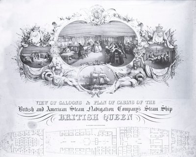 View of Saloons and Plan of Cabins of the Steam Ship the British Queen, c.1839 by John R. Isaac