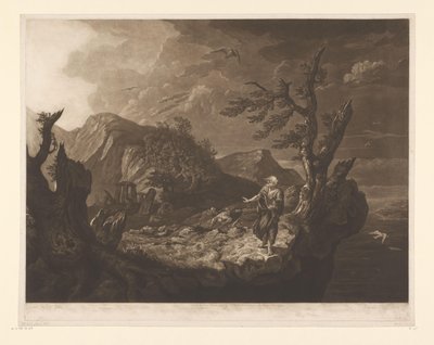 Stormy Landscape with Bard at the Edge of a Cliff by John Raphael Smith