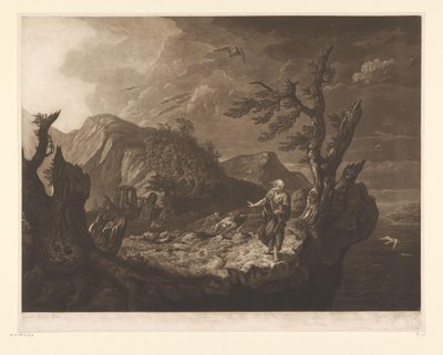 Stormy Landscape with Bard at the Edge of a Cliff by John Raphael Smith