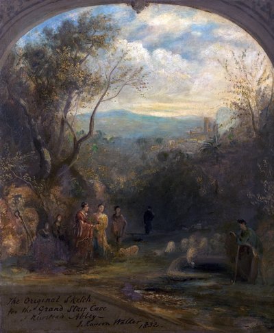 The Original Sketch for the Grand Staircase at Newstead Abbey, Nottinghamshire by John Rawson Walker