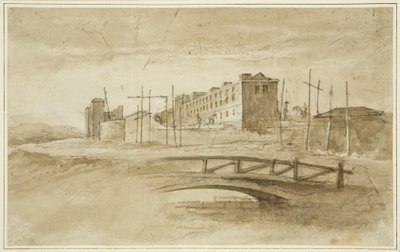 New Gaol in course of building, seen from the Harford Bridge, c.1820 by John Reverend Eden