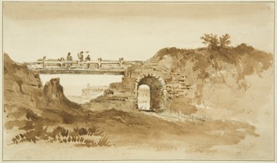 Temporary bridge on the Coronation Road opposite the New Gaol, c.1821 by John Reverend Eden
