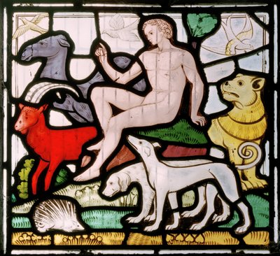 Adam amongst the animals (Creation window) by John Richard Clayton