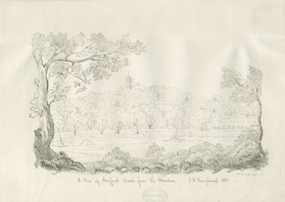 Stafford Castle - East View: pen and sepia drawing by John Robert Fernyhough
