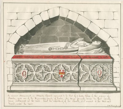Uttoxeter Church - Tomb of Lady Abbess of Kynnersley Family: pen and wash drawing, nd [mid 19th century] by John Robert Fernyhough