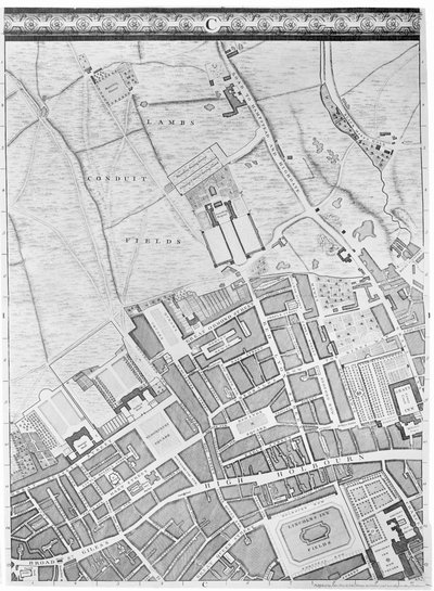 A Map of Bloomsbury and Holborn, London by John Rocque