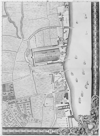 A Map of the Lower Rotherhithe Docks, London, 1746 by John Rocque