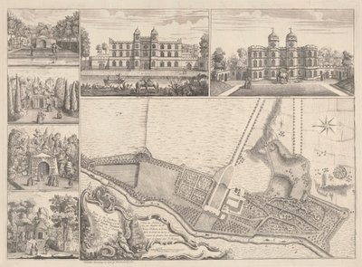 A Plan of the Gardens & View of Ye Buildings of ye Right Honorable Henry Pelham, Esqr. at Echa in Ye County of Surrey by John Rocque