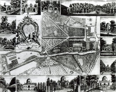 Plan of the Garden and View of the Houses at Chiswick on the Thames by John Rocque