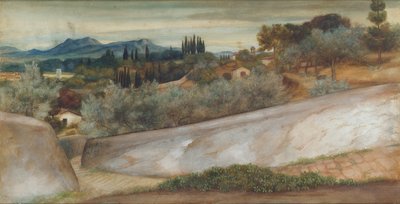 A Tuscan Landscape with Village and Olive Grove by John Roddam Spencer Stanhope