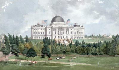 West Front of the United States Capitol with Cows in the Foreground 1831 by John Rubens Smith