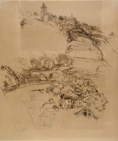 Fribourg, Switzerland: Pen sketch, July or August - September 1856 by John Ruskin