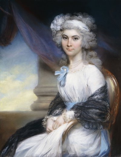 Portrait of Miss Sophia Vansittart, Three-Quarter Length, Wearing a White Dress with a White Ribbon About Her Powdered Hair and a Black Shawl Draped About Her Shoulders, Seated Beside a Classical Column by John Russell