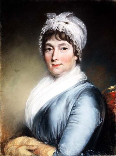 Portrait of a lady wearing a lace bonnet by John Russell
