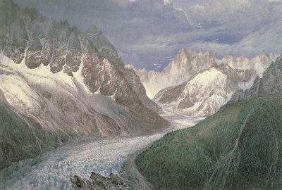 View of the Mer de Glace with the Aiguille du Moine on the Left and the Grandes Jorasses in the Distance to the Right by John Scandrett Harford