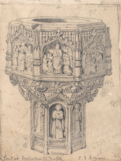 A Font in Walsoken Church, Norfolk by John Sell Cotman