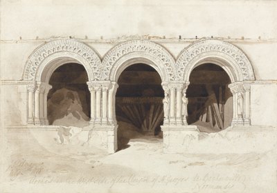 Arches in the West Side of the Cloister of St. Georges de Boscherville, near Rouen, Normandy by John Sell Cotman