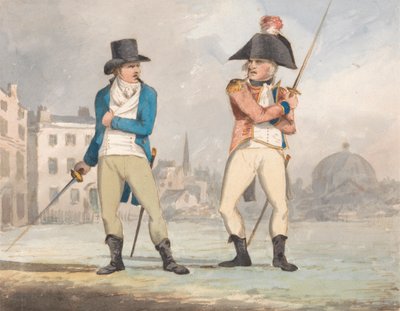 Caricature of Two Men with Drawn Swords (One of a Set of Three) by John Sell Cotman