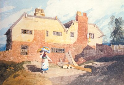 Cottages with a Washerwoman (Elm Hill, Norwich) c.1808-9 by John Sell Cotman