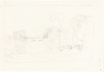 Landscape Sketch with Bridge and Castle by John Sell Cotman