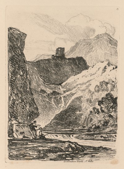 Liber Studiorum: Plate 12, Dolbadern Castle, Llanberris Lake, North Wales by John Sell Cotman