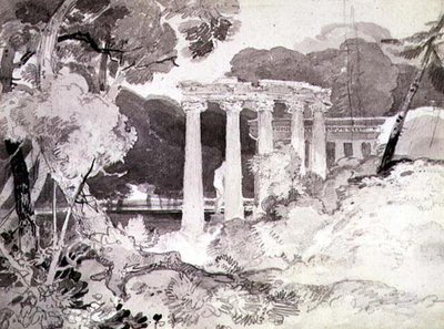 Classical Colonnade in a Woody Landscape by John Sell Cotman