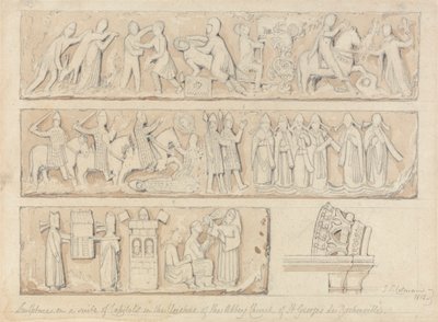 Sculpture on a Suite of Capitals in the Cloisters of the Abbey Church of Saint Georges de Bocherville, near Rouen, Normandy by John Sell Cotman
