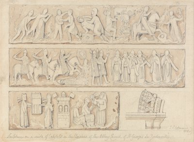 Sculpture on a Suite of Capitals in the Cloisters of the Abbey Church of Saint Georges de Bocherville, near Rouen, Normandy by John Sell Cotman