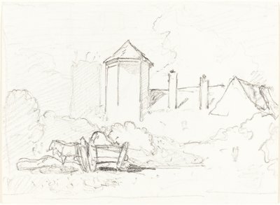 Sketch of Buildings with Cart and Horses in Foreground by John Sell Cotman