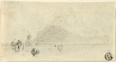 Sketch of Mont Saint Michel (recto); Buildings Beside Water (verso) by John Sell Cotman